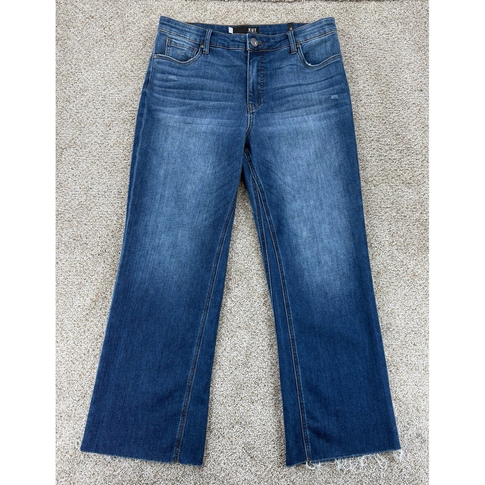 Kut From The Kloth Kelsey Fab Ab Jeans Womens 12 High Rise Flare Ankle Fray NEW